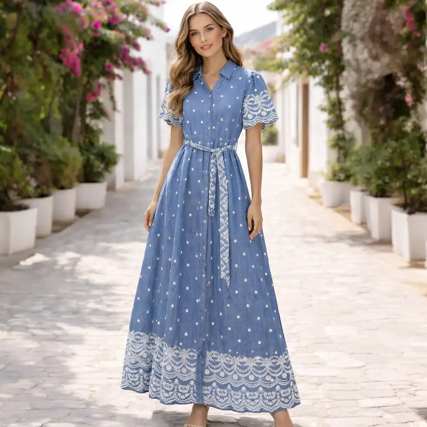 Designer Denim Collar Shirt Dress