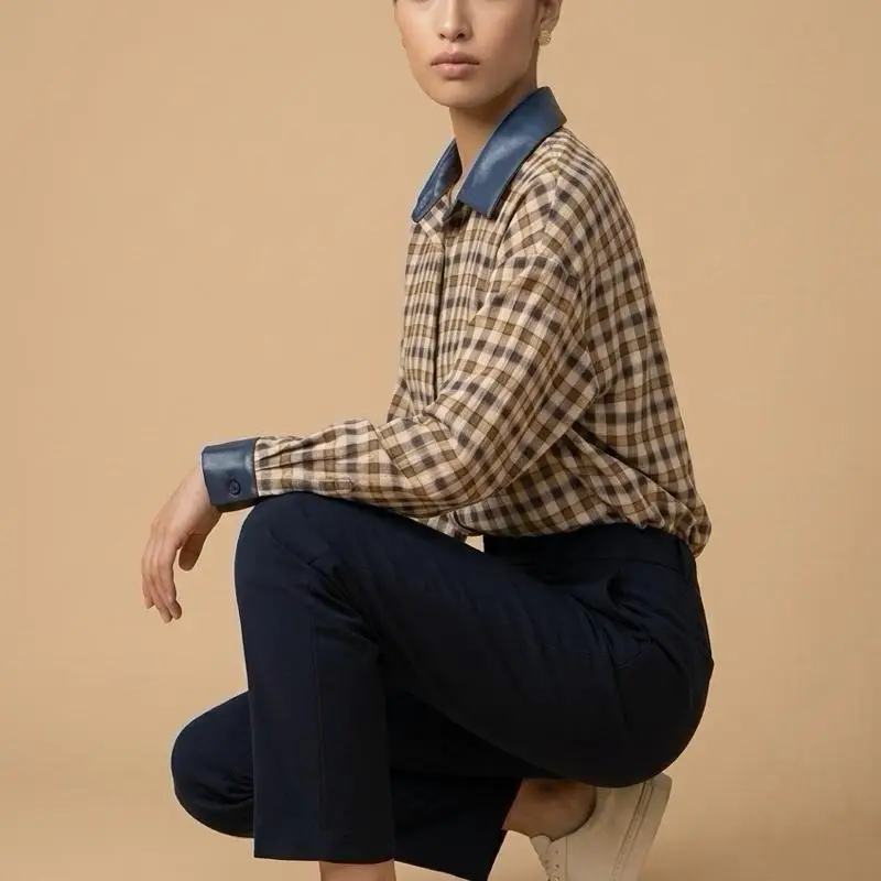 Heritage Check Shirt with Faux Leather Collar & Cuffs