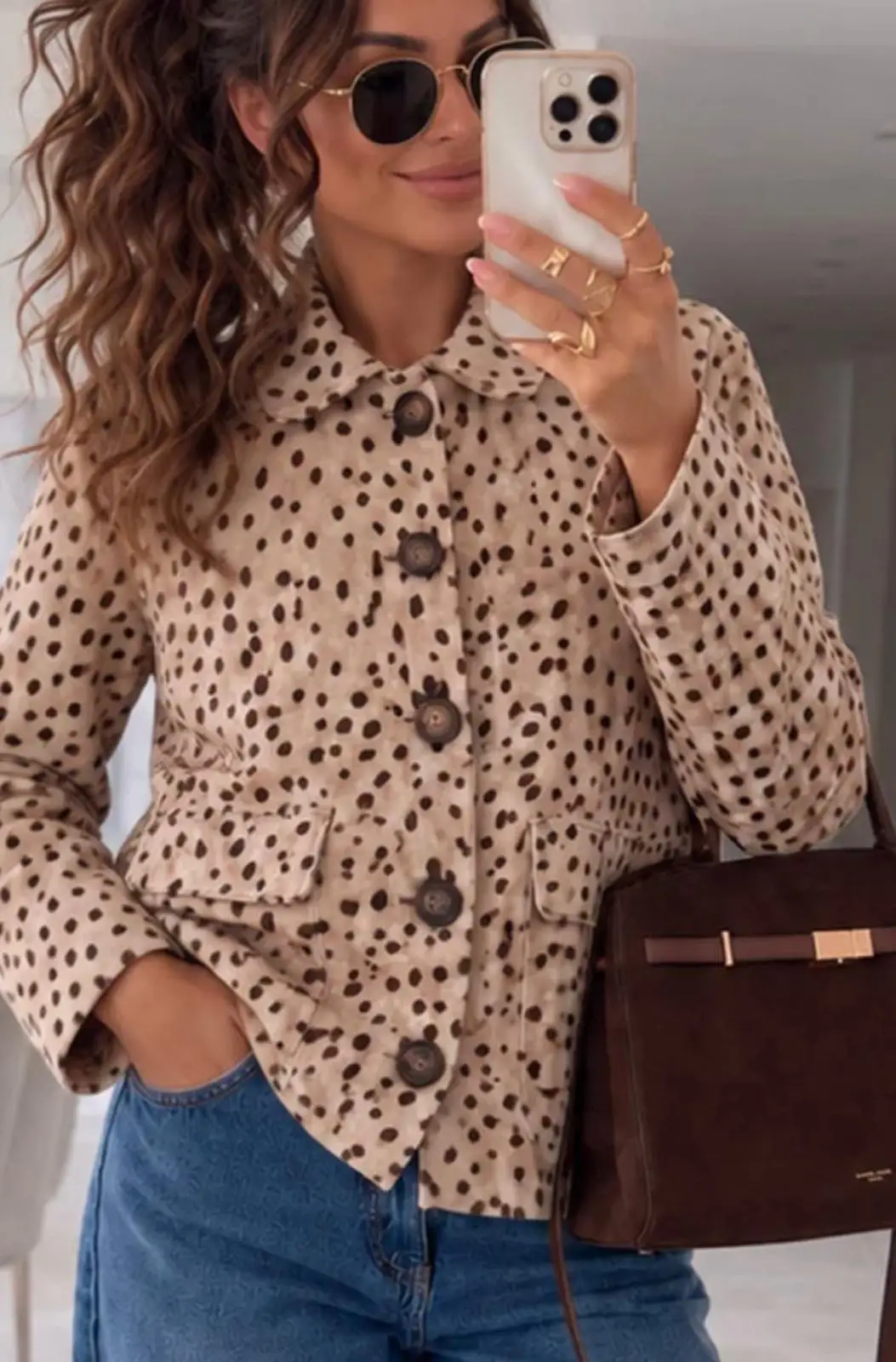 Lavinia Deer Print Suede Effect Jacket & Trousers – Camel