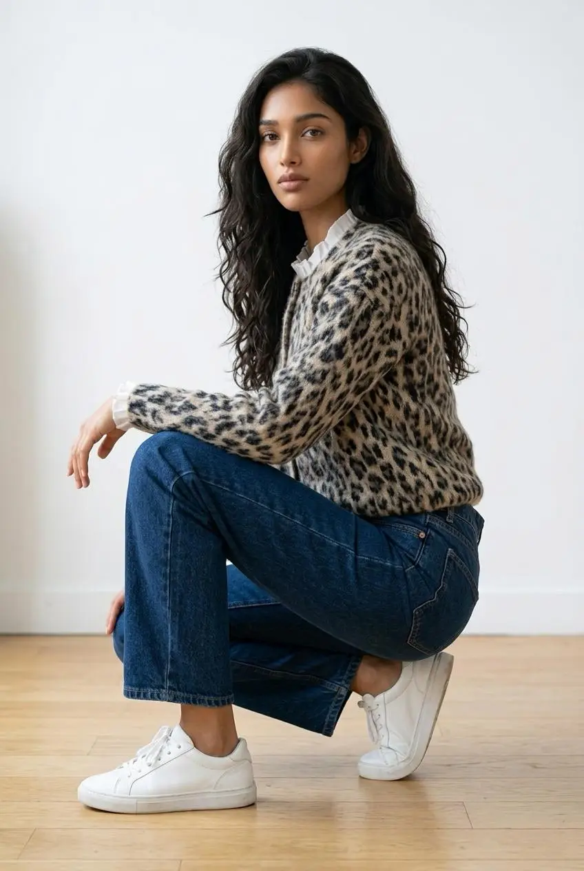 Leopard Print Lace Trim Cardigan